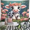 Adorable Cartoon Cow with Flower Crown Pattern Wall Hanging Tapestry Decorative Tapestry Home Decor for Bedroom and Living Room