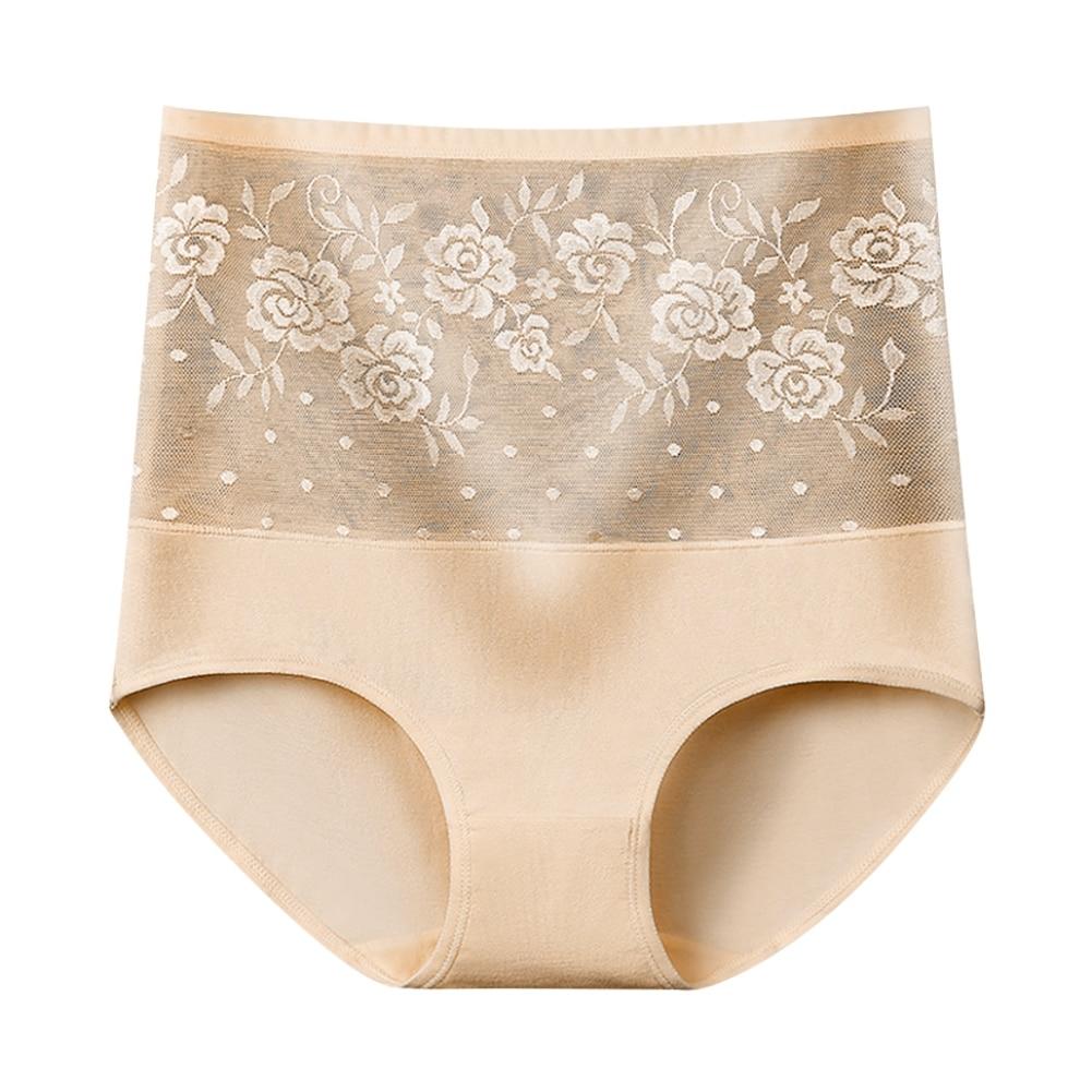 Women's Lace Briefs Floral Underwear Cotton High Waist Tummy Control Panties Rose Jacquard Full Coverage Ladies Sexy Panty