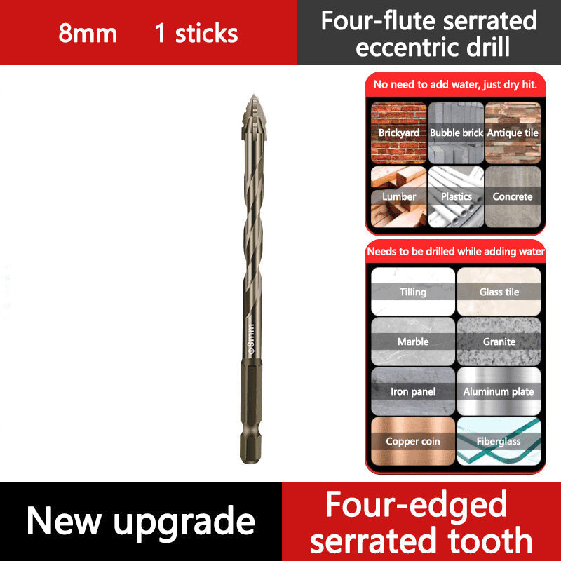 New Four-Flute Serrated Eccentric Drill Bit 6/8/10/12mm Efficient Drill Bits Tile Ceramic Punching Rock Slab Offset DrillingTool