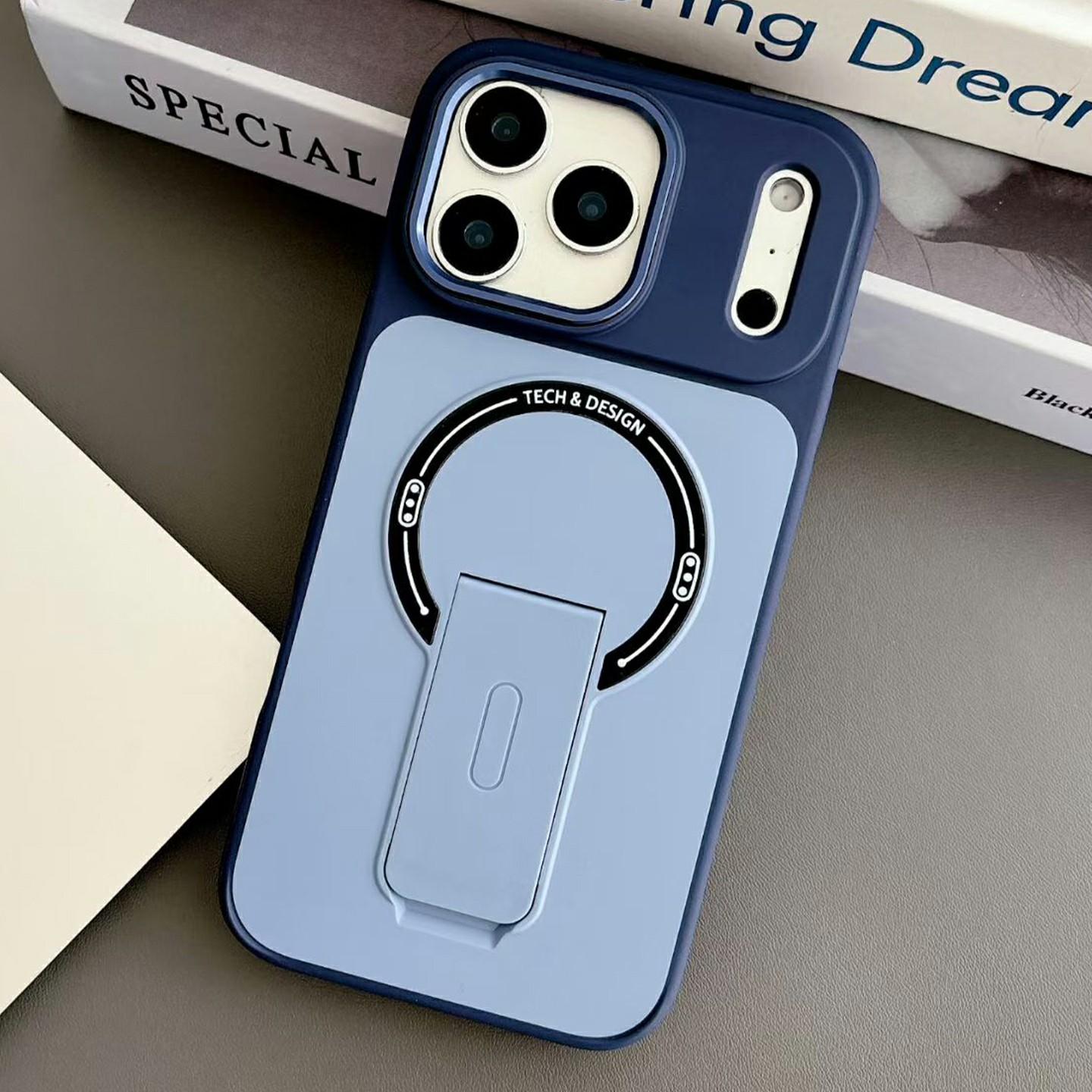 

For iPhone 17 Pro Max Magnetic Case Kickstand Dual Color Skin Touch Rubberized PC + TPU Phone Cover