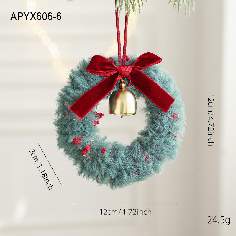 

Plush Christmas Atmosphere Wreath Pendant Ribbon Bow Bell Christmas Decoration Hanging Window Decoration Accessories