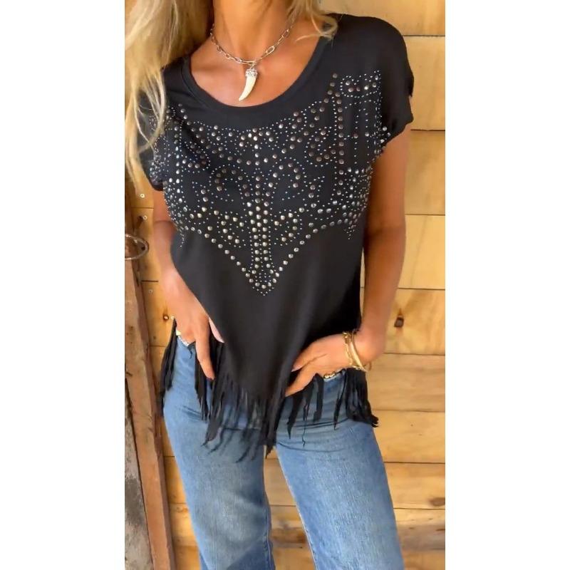 Casual Round Neck Short Sleeve T Shirt Fashion Versatile Top S чёрный