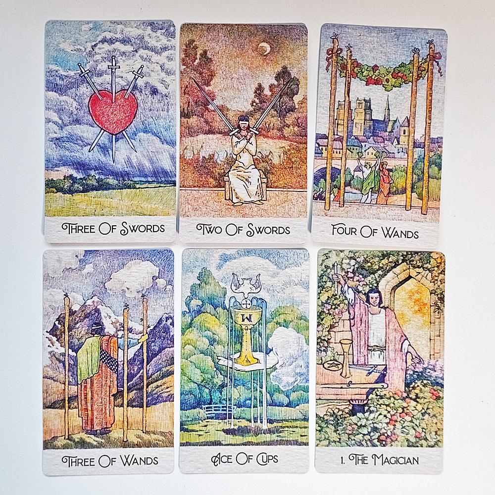 Rediscovered Classic Tarot Deck 12*7cm 78 Pcs Tarot Cards Drawn with Ball Pens Printed On 350GSM Double-embossed Cardstock