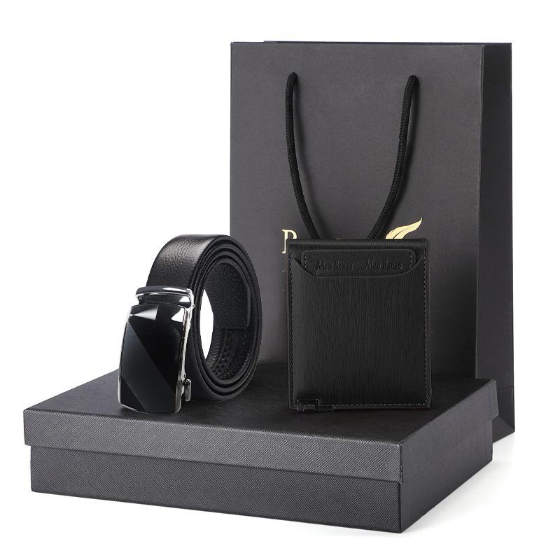 lack pig intestine belt belt wallet gift set gift box men's genuine leather short cowhide wallet men's belt