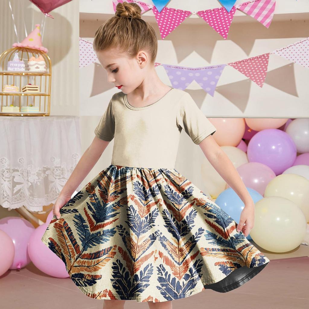 Girl Summer Dress Toddler Skater Dress Color Short Sleeve Casual A-Line T-Shirt Dress