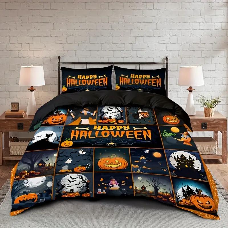 Halowen Comfortable Quilt Cover Set Halowen Theme Comfortable Beding Set Digital Print Plaid Patern Lovely Ghost Pumpkin One Comfortable Quilt Cover
