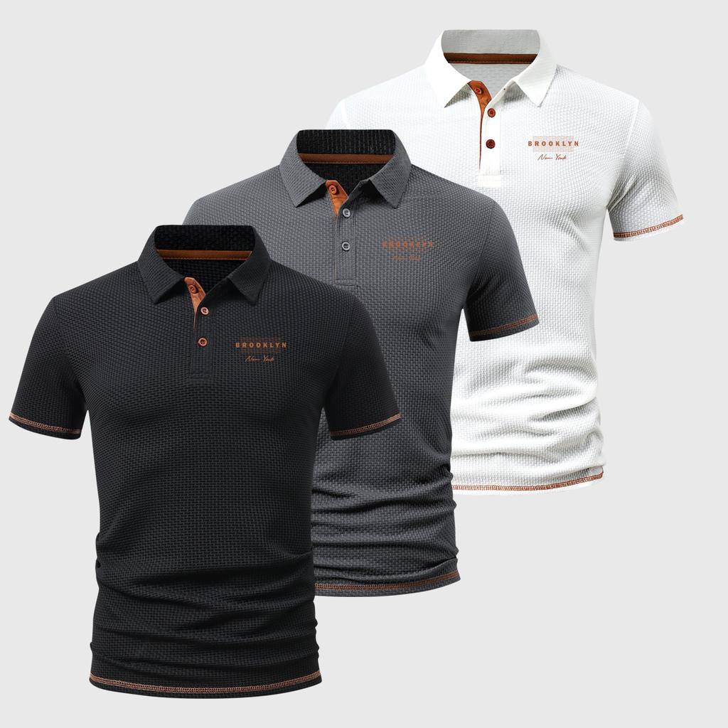 Set da 3 pezzi Polo da uomo - Manica corta, Design con colletto a 3 bottoni, Leggero, Traspirante e che assorbe l'umidità—Un must-have per il lavoro, lo sport e l'abbigliamento casual