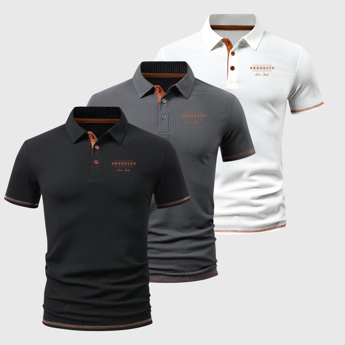 Unique Style Heren 3-delige Polo Set - Korte Mouw, 3-Knopen Kraagontwerp, Lichtgewicht, Vochtregulerend en Ademend&mdash;Een Must-Have voor Werk, Sport en Vrije Tijd XXL grijs/zwart