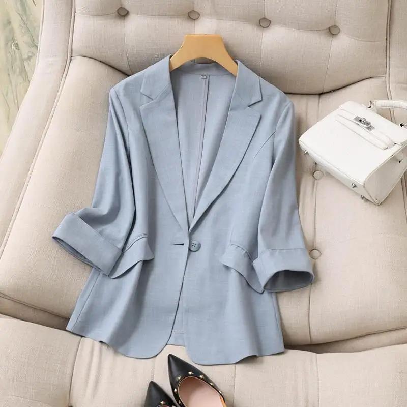 Women's Clothing Korean Style White Blazer Summer Loose Fit Waist Slimming Elegant Office Casual Comfortable