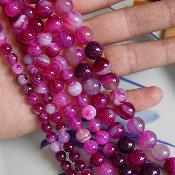 Hot Pink Striped Agate Beads for DIY Jewelry Making, Sizes 4-18mm