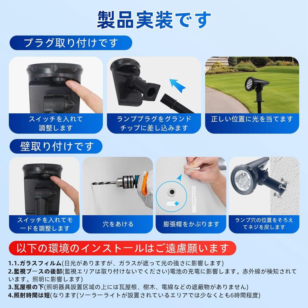 KKLM Solar Brightness Solar Auto or 3 Brightness Ultra No Wiring IP65 Ideal for Security and Disaster Garden Lawn Parking Set of 2 Lights, Outdoor,
