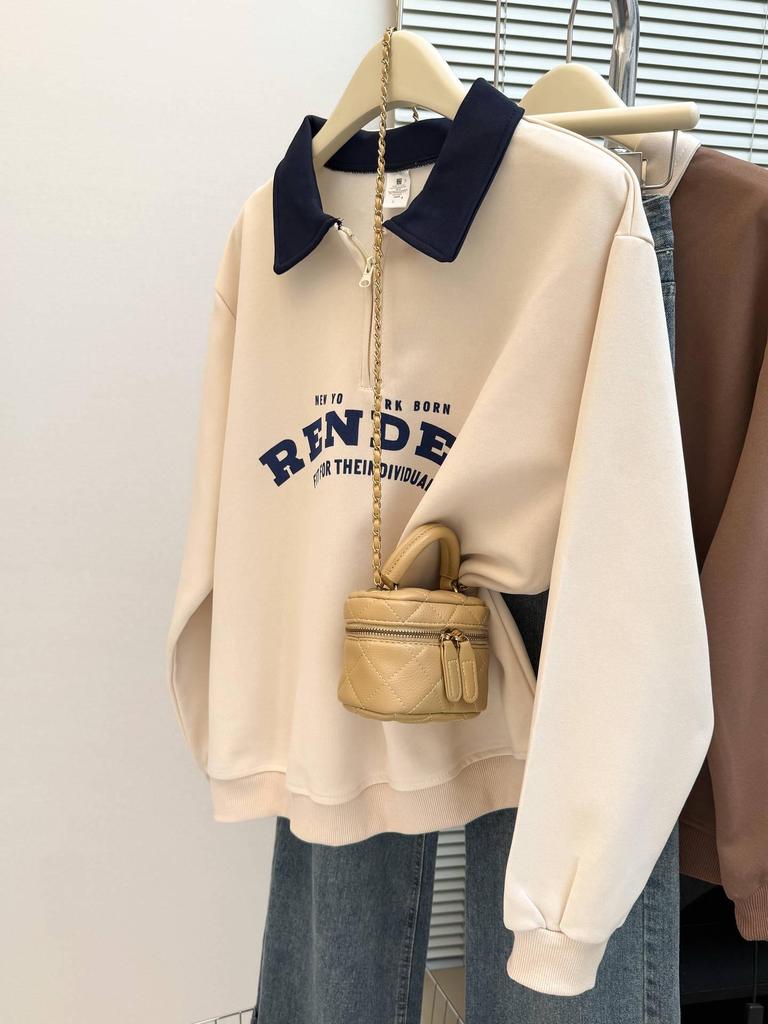 Women's Retro Korean Style Half-Zip Polo Collar Sweatshirt - Early Autumn 2025 Collection