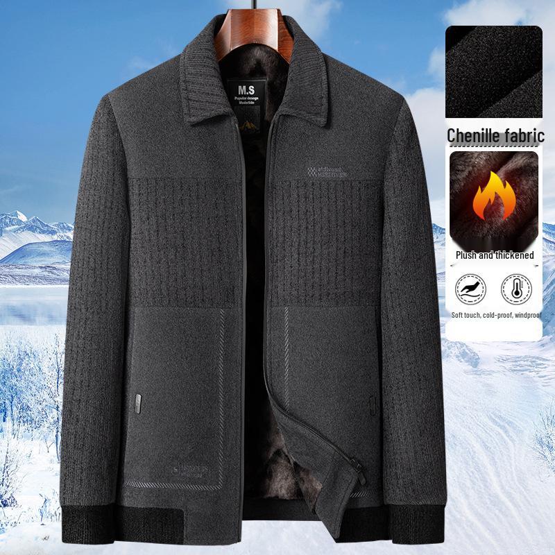2025 Autumn/Winter Mid-Aged Men's Thick Fleece-Lined Jacket - Loose Fit