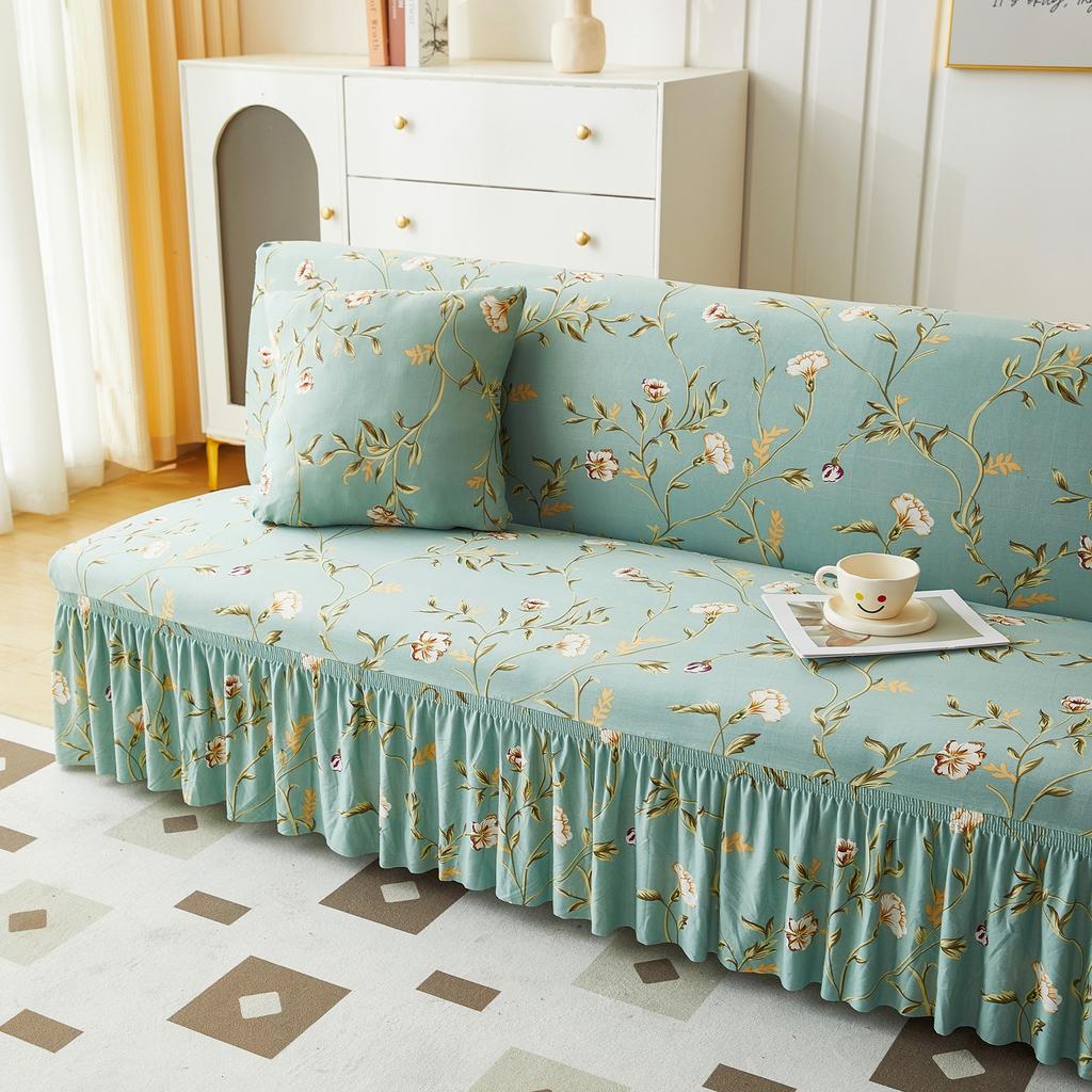 Premium Stretch Armless Futon Cover With Skirt and Print Washable Folding Sofa Bed Protector Elastic Furniture Cover