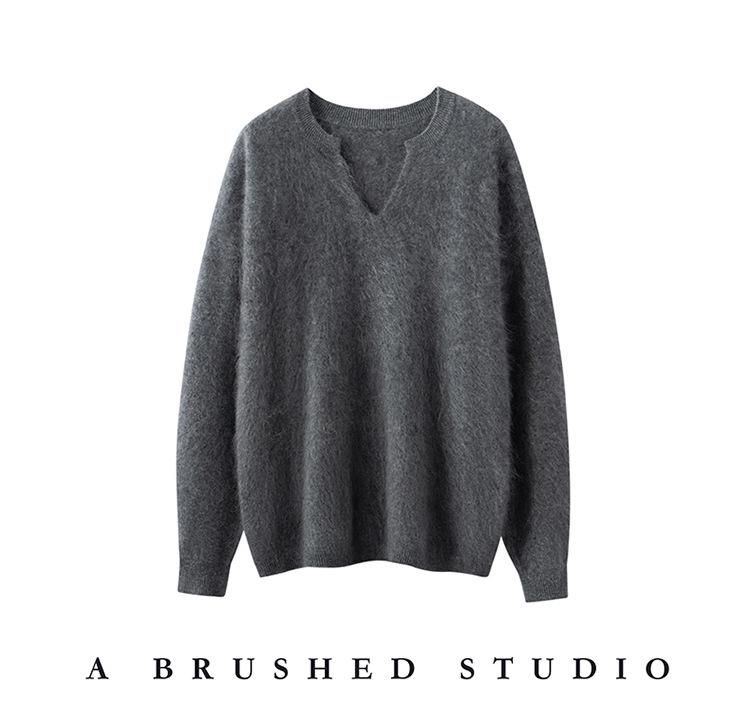 2026 Autumn/Winter Korean Style Loose V-Neck Cashmere Sweater - Women's Slimming Warm Scissor Design