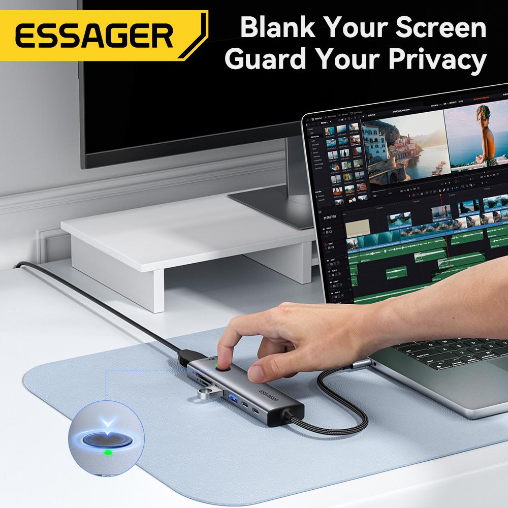 Essager USB C HUB 4K 7-in-1 Type C to HDMI PD 100W SD&TF USB 3.0 5Gbps Multiport Adapter for MacBook Laptop iPad Phone Splitter