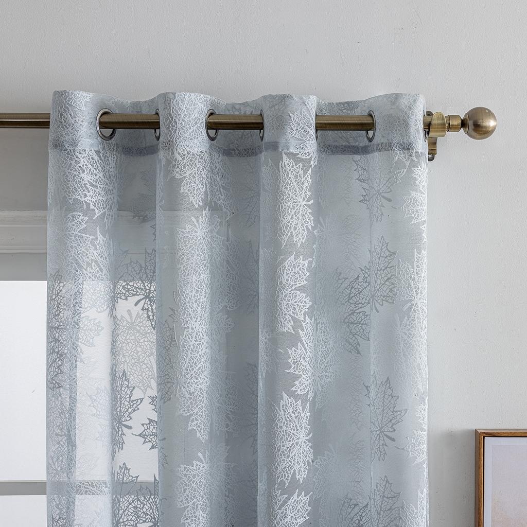 Simple Modern Jacquard Leaf Window Screen Living Room Bedroom Balcony Hollow Transparent Curtain