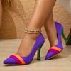 Novelty Mixed Color Silk High Heels Women Sexy Pointed Toe Stiletto Sandals Luxury Banquet Designer Shoes Comfortable Women Shoe