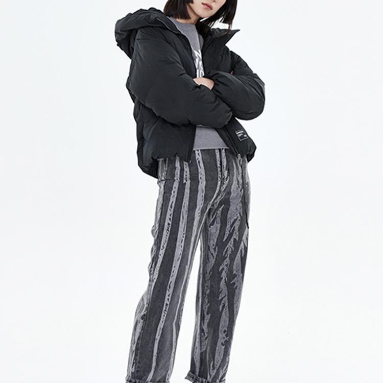 Li Ning Sports Warm Hooded Down Jacket Winter Women Outerwear Standard-Black AYMP082-3