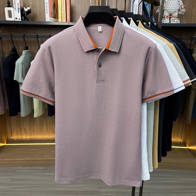 Men's Breathable Cotton Polo Shirt: Short Sleeve, Skin-Friendly, Light Business Casual, Lapel T-shirt, Versatile Base Layer Top.
