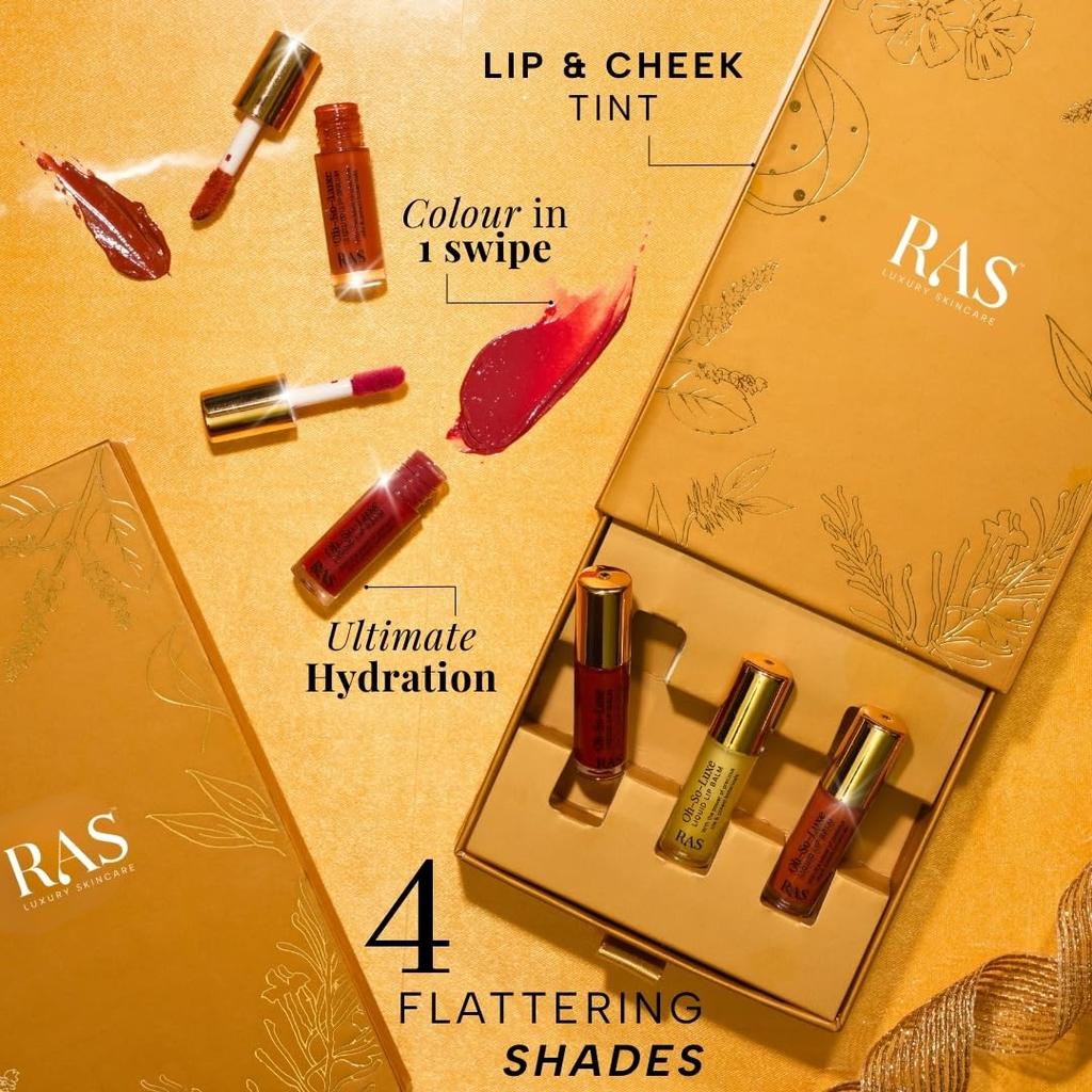 RAS Luxury Oils Tinted Lip Balm | Miniature Gift Set of 4 Shades Lip & Cheek Tint | Valentine's Day Gifts | Helps Moisturize, Nourishe & Soften Lip
