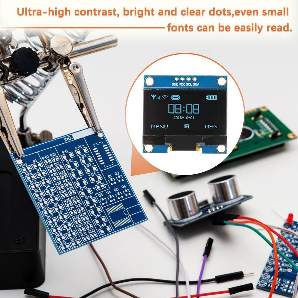 1.3 Inch I2C IIC OLED Display Module 128x64 Pixel Mini Self-Luminous Display Screen Board for Arduino Projects Raspberry Pi with Wire(1Pack Blue)