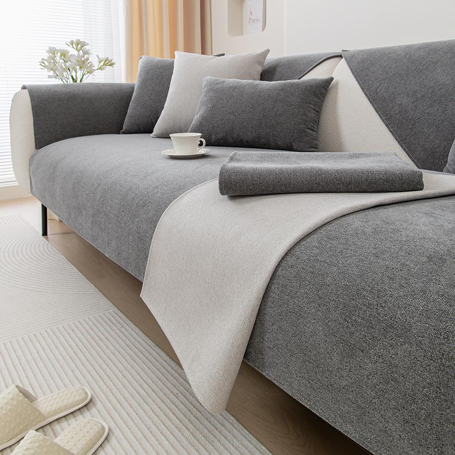 Cotton Linen Sofa Cover Solid Colour Cushion Living Room Sofa Backrest Towel Universal for All Seasons Thicken Non-Slip Sofa Mat