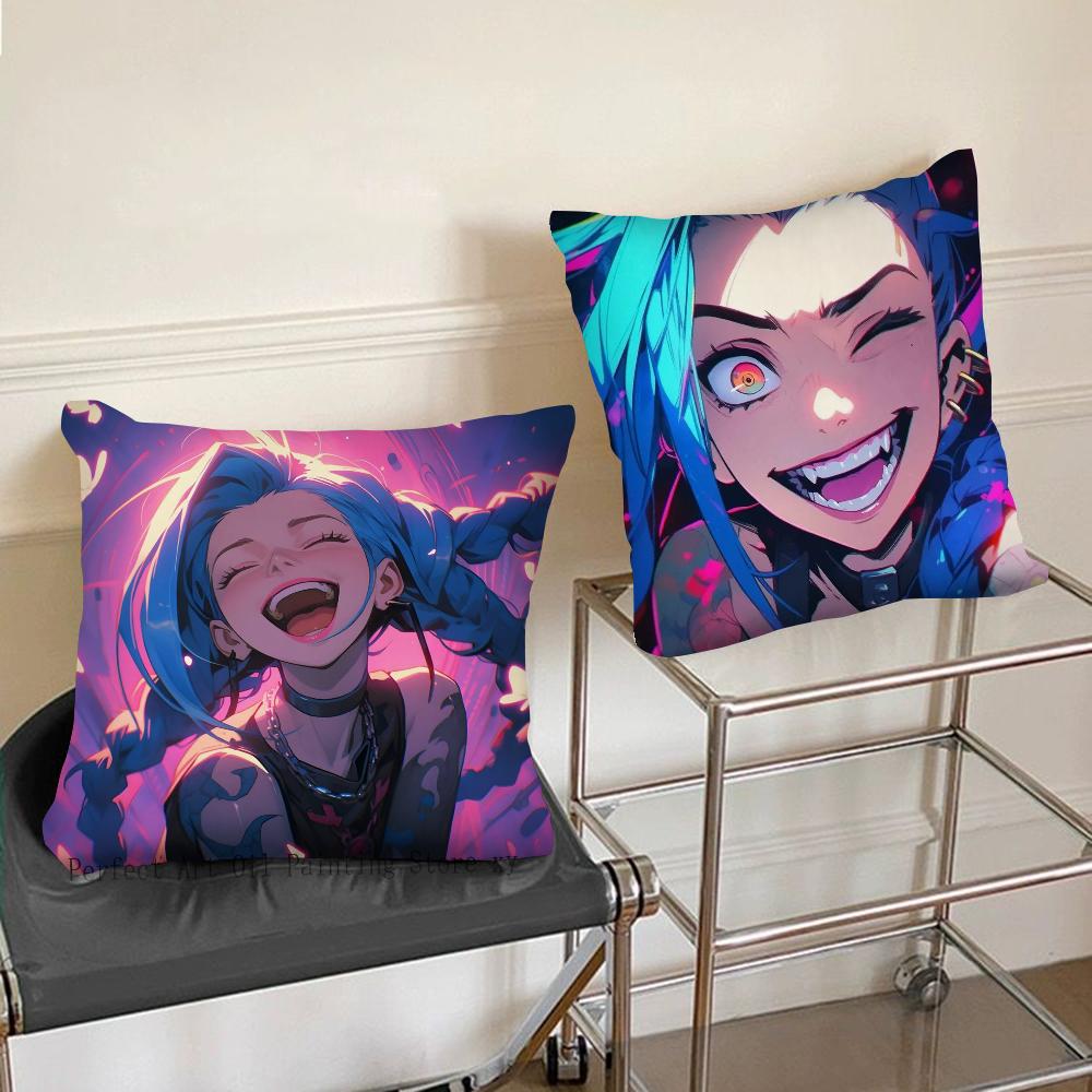 J-Jinx Animated Game Character Pillow Case Square Pillow Bedroom Sofa Leisure Comfort Cushion Car Living Room Home Decoration