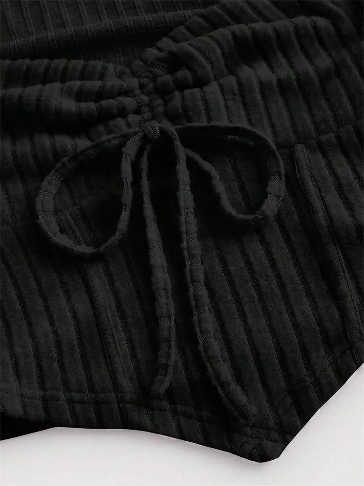 Long Sleeve Crop Top Phumee Sweetheart Neck Flared Sleeves  Rib-knit  A1933