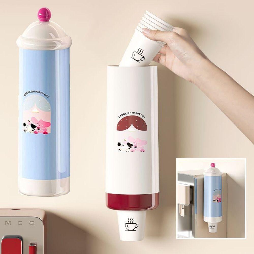 Wall-Mounted Automatic Cup Dispenser Dust-Proof Paper Cup Storage Rack Bar Counter
