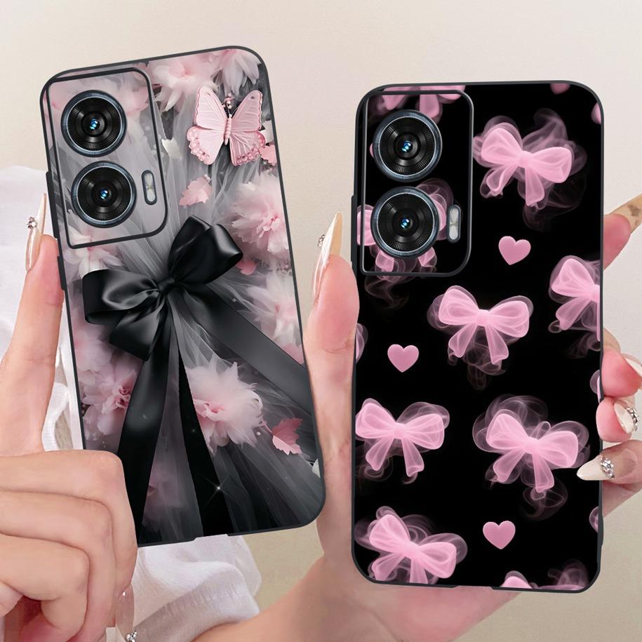Hülle Für Motorola Edge 50 Fusion Cover XT2429-1 Beliebte Blume Weiche Schwarze Silikon Handyhüllen Für Motorola G96 5G MotoG96 Funda