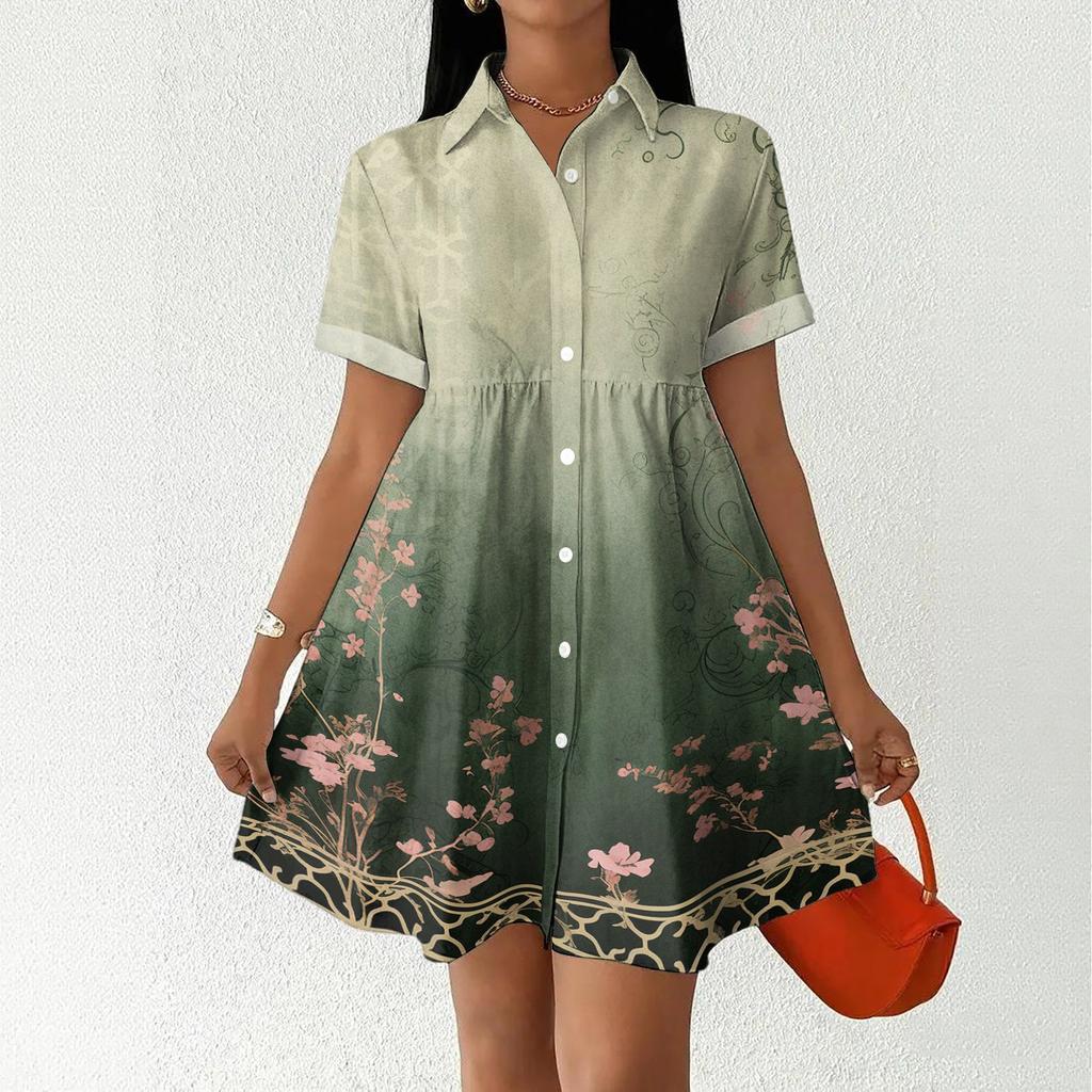 Casual Loose Fit Shirt Dress for Women Button Front Short Sleeve Collared Dress Lightweight Comfortable Summer Dress