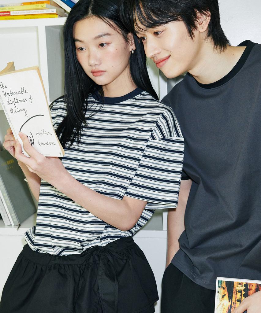 GLW [Unisex] Striped Short Sleeve T-Shirt Navy