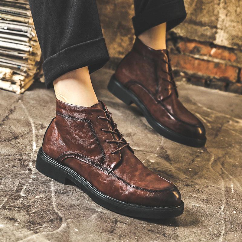 Střední pomoc pánské boty Martin britský styl kožené krátké boty vysoký smysl retro ležérní kožené boty Han Chao verze 85681-J