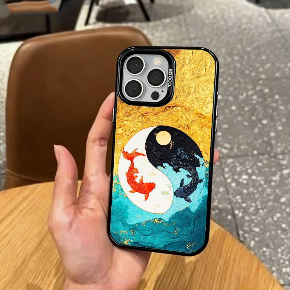 Y-Yin Yang Koi Fisch Zen Kunst Handyhülle Für iPhone17,16,15,14,13,12,11 Plus,Pro Max Bunte Silberbeschichtete Innenabdeckung