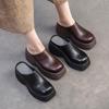 Thick Soled Wedges Slippers Retro Genuine Leather Solid Color Women's Platform Shoes