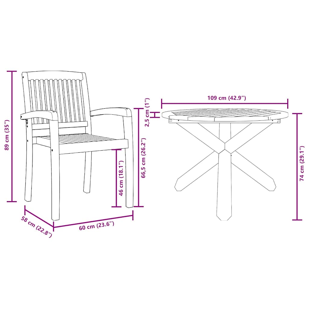 Outdoor Dining Set 5 pcs Natural Solid Acacia Wood