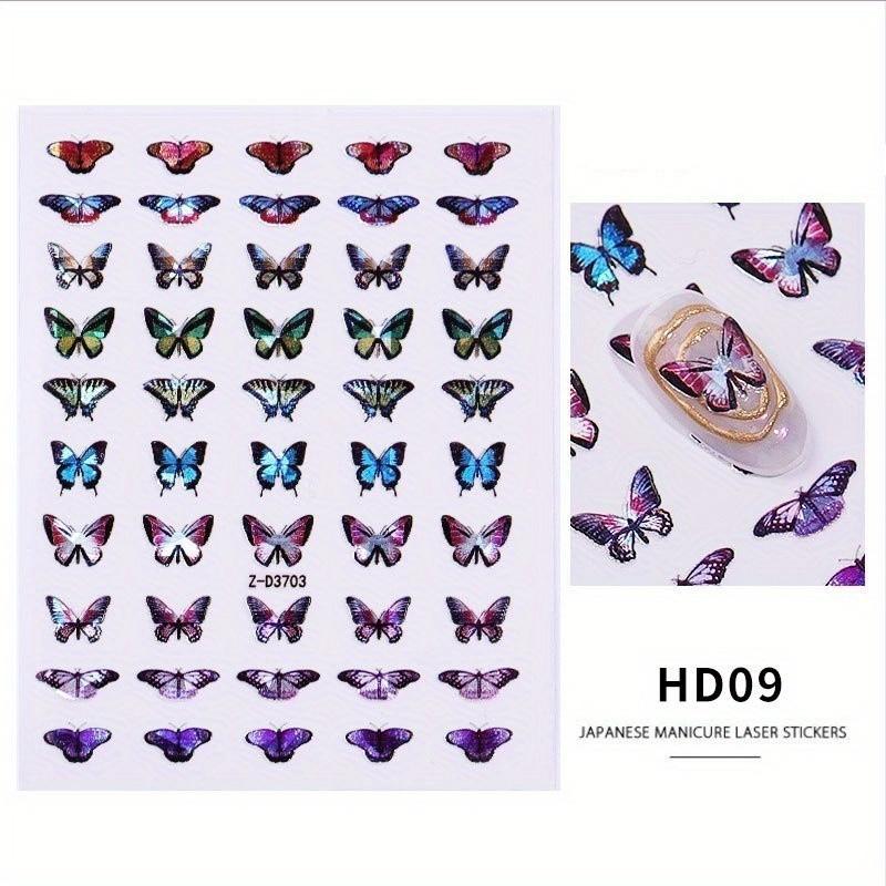 1 Sheets Nail Art Simulation Laser Butterfly Sticker 3D Sticker Waterproof Cute Butterfly Nail Sticker