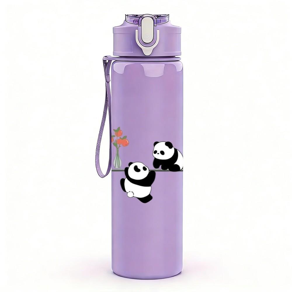 1PC Minimal Panda Doodle Sketch Pattern 750ml Color Plastic Sports Water Bottle Leakproof Flip Straw Lid Suitable for Sports Office Home Use