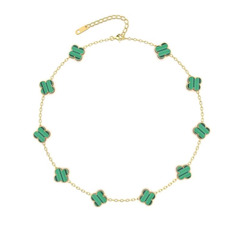 Four-Leaf Clover & Ten-Flower Necklace - Double-Sided 18K Gold Plated with Mother-of-Pearl, Cross-Border Popular OL Style