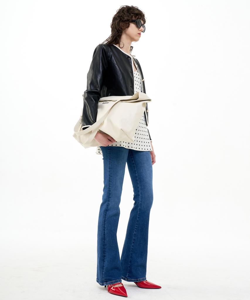 B Quiet Logo-Embroidered Faux Leather Shopper Bag_Ivory
