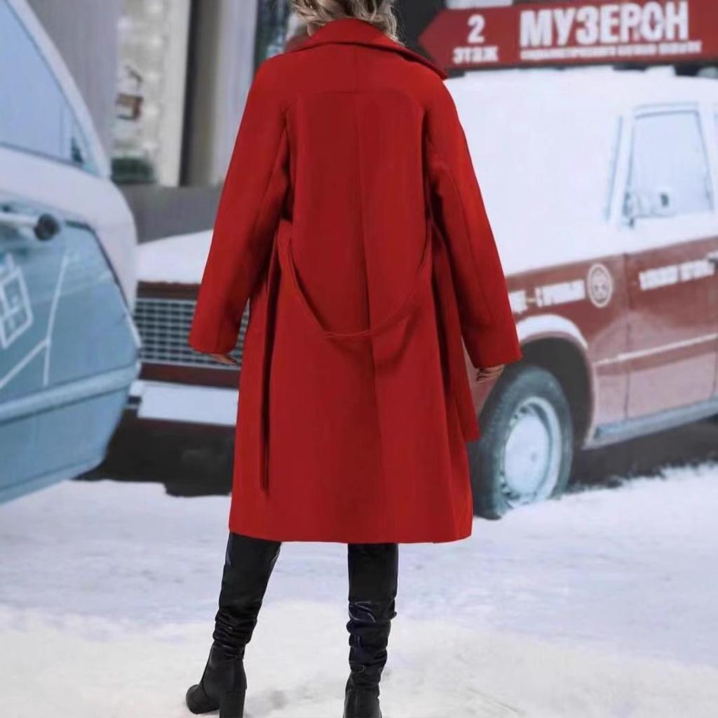 Women's Double-Breasted Wool Trench Coat with Dragon & Phoenix Design