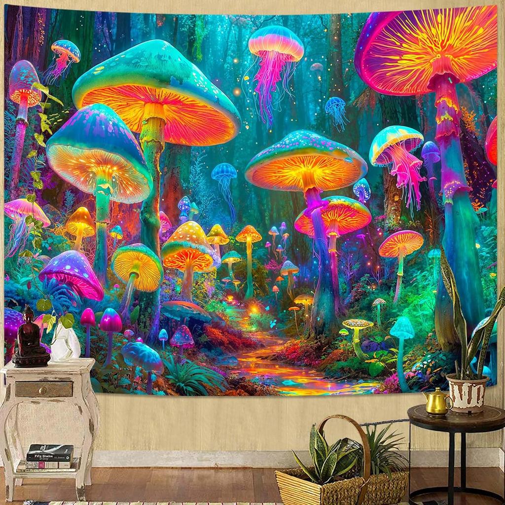 Rainbow Sea Turtle Tapestry, Colorful Underwater Print with Jellyfish & Coral, Wall Hanging for Bedroom Living Room Beach Decor