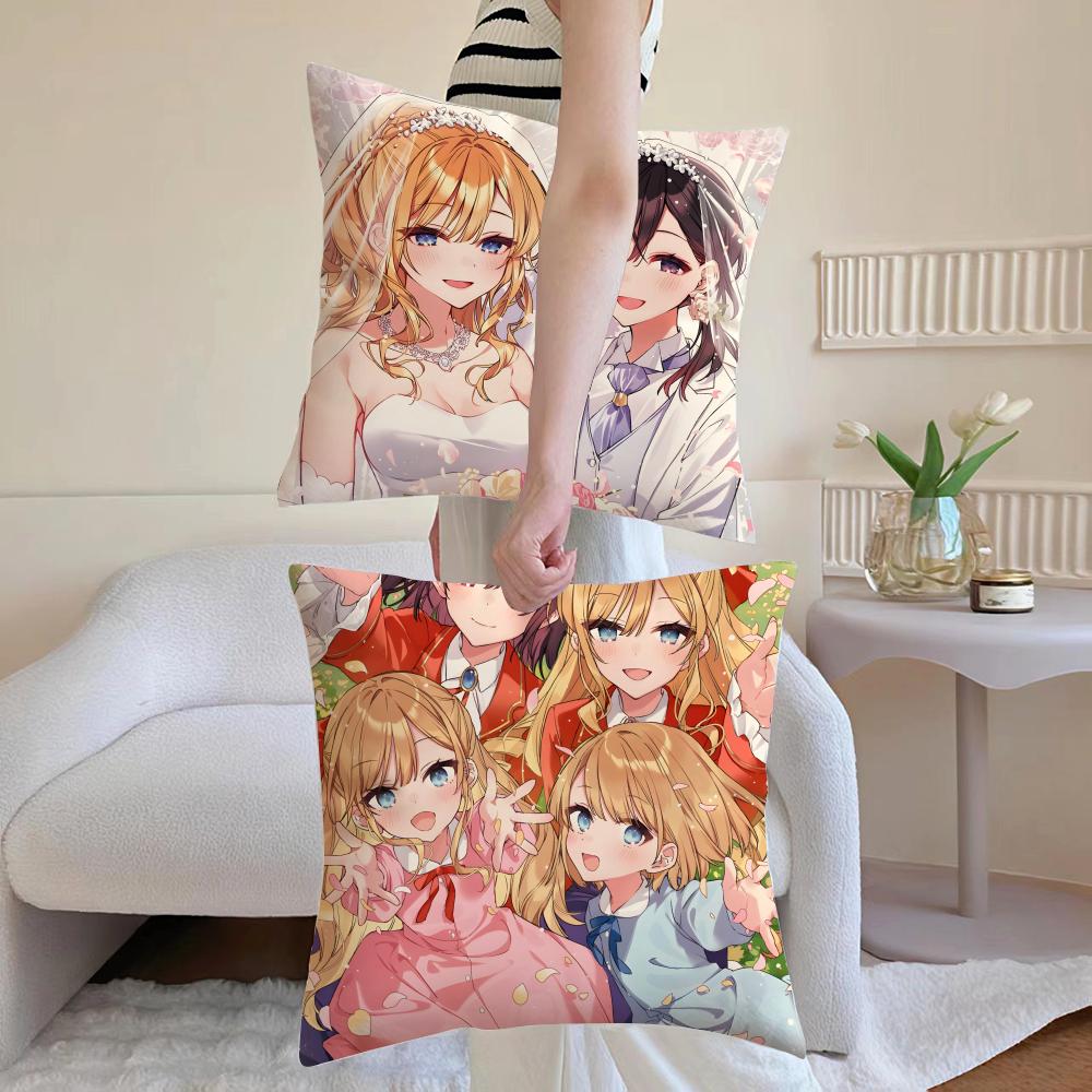 Anime W-Watashi no Oshi wa Akuyaku Reijou Cushion Cover Breathable Linen Summer Odorless Eco-Friendly Invisible Zipper Washable