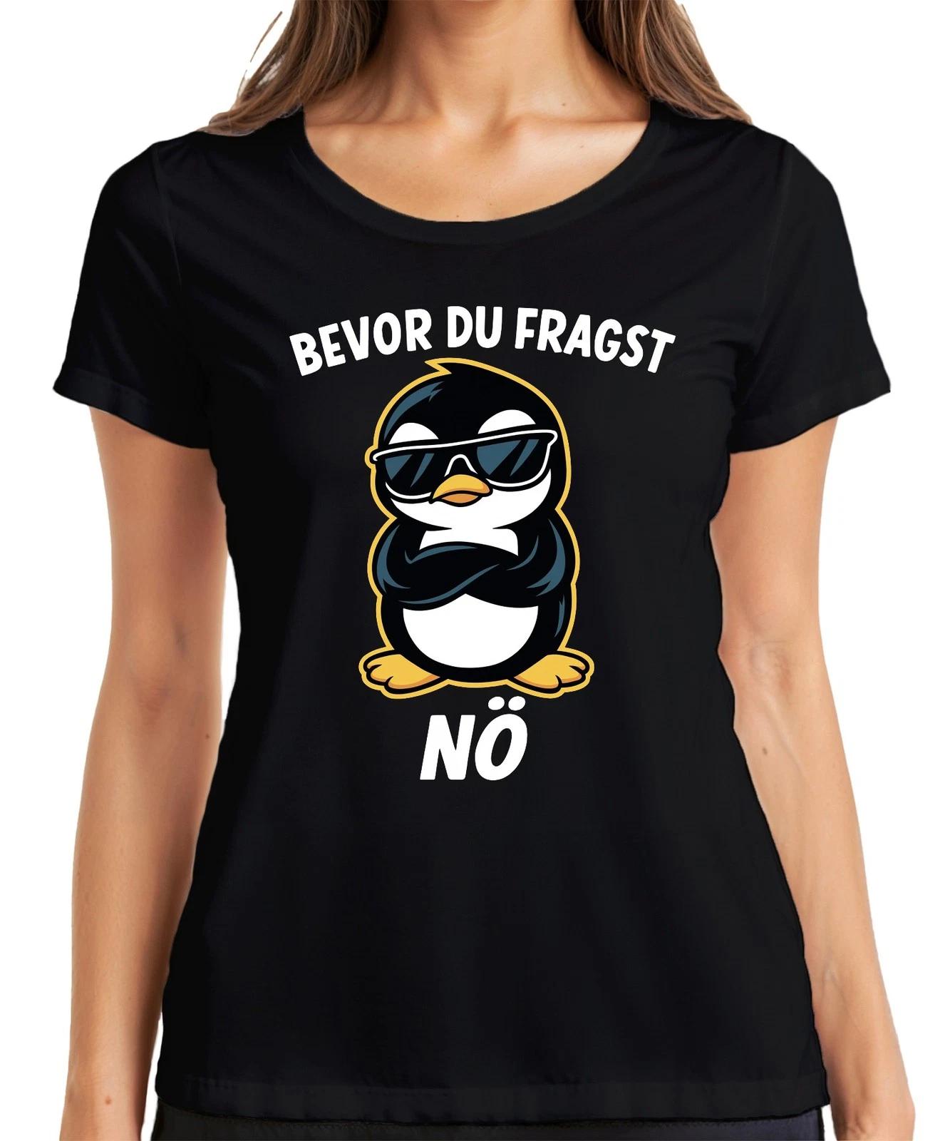 Bevor du fragst Nö lustig frech Pinguin Sonnenbrille cool Retro Damen T-Shirt M