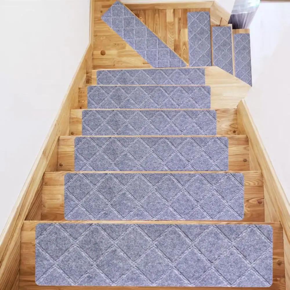 Indoor TPR Stair Treads Carpets 76x20cm Non-Slip Stepping Mat Self Adhesive Repeatedly Brushed Embossed Carpet for Kids Elder