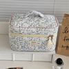 Spring Fresh Blue Floral Corduroy Makeup Bag - Portable & Versatile Storage