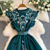 Abito Chemisier da Donna Vintage con Stampa Floreale, Vestibilità Slim, con Cintura, Moda Estiva, Maniche a Sbuffo, Monopetto, Elegante, Casual
