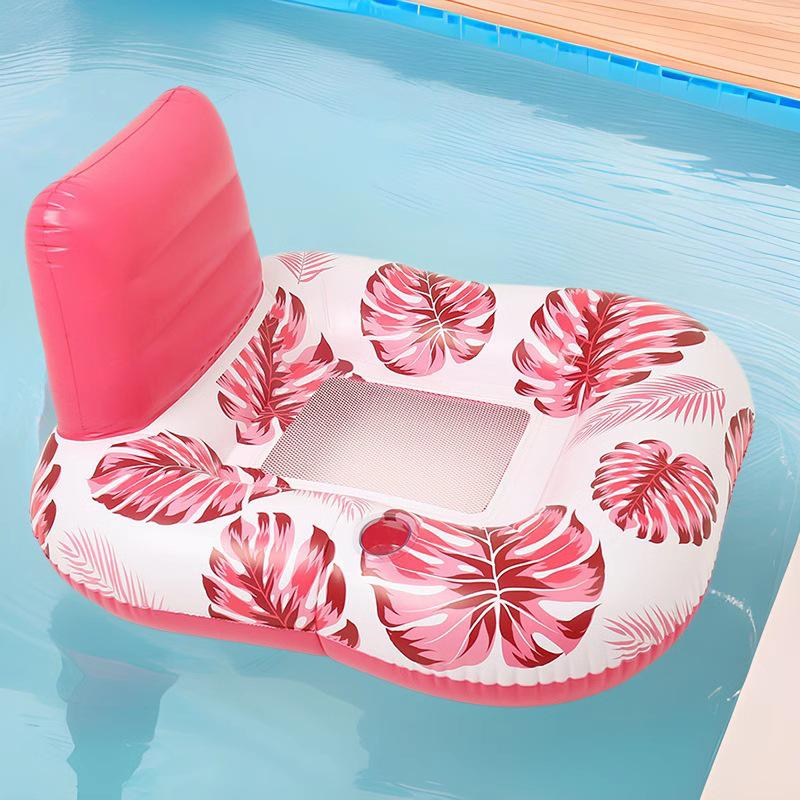 Maple Leaf Inflatable Water Lounger with Mesh Backrest - Adult Pool Float Bed