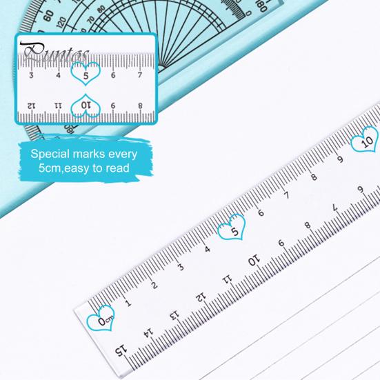 1 Set Transparent Ruler Easy-to-Use Clear Scale Round Hollow Design with Set Squares Protractor Stationery Learning Tools